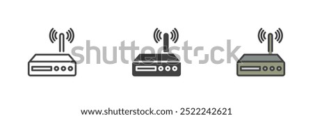 Wi-fi router different style icon set. Line, glyph and filled outline colorful version, outline and filled vector sign. Modem signal symbol, logo illustration. Vector graphics