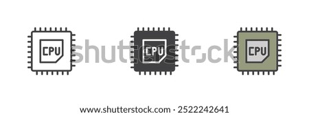 CPU processor different style icon set. Line, glyph and filled outline colorful version, outline and filled vector sign. Computer chip symbol, logo illustration. Vector graphics