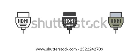 HDMI cable different style icon set. Line, glyph and filled outline colorful version, outline and filled vector sign. Symbol, logo illustration. Vector graphics