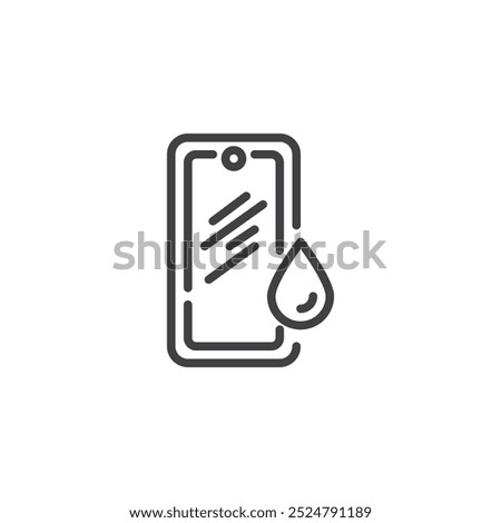 Water Resistant Gadget line icon. linear style sign for mobile concept and web design. Smartphone with water droplet outline vector icon. Symbol, logo illustration. Vector graphics