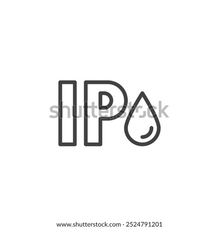 IP waterproof line icon. linear style sign for mobile concept and web design. IP code with water droplet outline vector icon. Symbol, logo illustration. Vector graphics