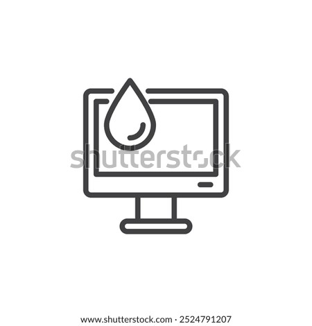 Waterproof Electronics line icon. linear style sign for mobile concept and web design. Computer monitor with water droplet outline vector icon. Symbol, logo illustration. Vector graphics