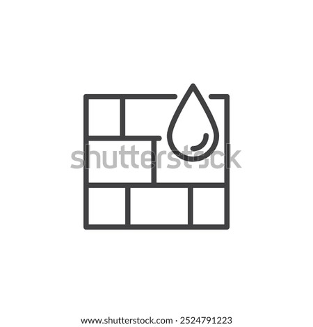 Water Blocking line icon. linear style sign for mobile concept and web design. Brick wall with water droplet outline vector icon. Symbol, logo illustration. Vector graphics