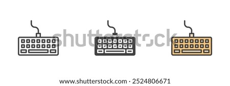 Computer keyboard different style icon set. Line, glyph and filled outline colorful version, outline and filled vector sign. Keypad symbol, logo illustration. Vector graphics