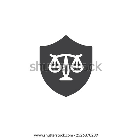 Shield with scales vector icon. filled flat sign for mobile concept and web design. Legal Shield glyph icon. Legal protection or defense symbol, logo illustration. Vector graphics