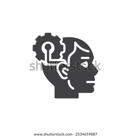 Head with gear vector icon. filled flat sign for mobile concept and web design. Robot Engineer glyph icon. Symbol, logo illustration. Vector graphics