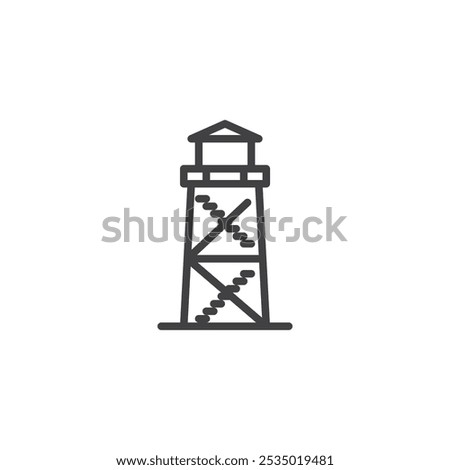 Fire lookout tower line icon. linear style sign for mobile concept and web design. Fire watch tower outline vector icon. Symbol, logo illustration. Vector graphics