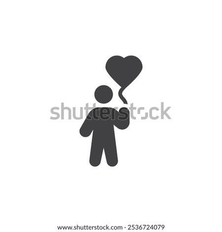 A person holding heart shaped balloon vector icon. filled flat sign for mobile concept and web design. Man Holding a Heart Balloon glyph icon. Symbol, logo illustration. Vector graphics