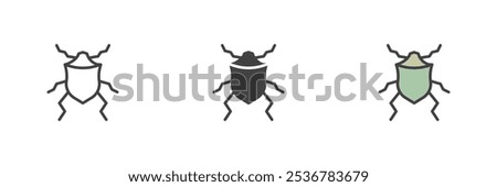 Stink bug different style icon set. Line, glyph and filled outline colorful version, outline and filled vector sign. Bug symbol, logo illustration. Vector graphics