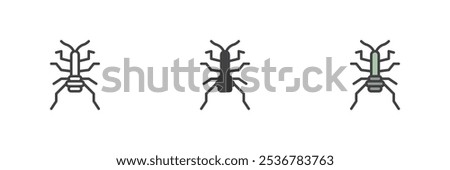 Weevil insect different style icon set. Line, glyph and filled outline colorful version, outline and filled vector sign. Bug symbol, logo illustration. Vector graphics