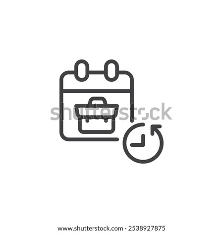 Work Schedule line icon. linear style sign for mobile concept and web design. Calendar with clock and briefcase outline vector icon. Efficiency and productivity symbol, logo illustration. 