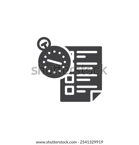 Checklist and stopwatch vector icon. filled flat sign for mobile concept and web design. Task Timer glyph icon. Efficiency and planning symbol, logo illustration. Vector graphics