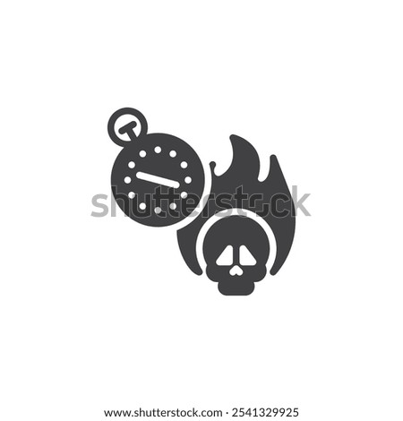 Stopwatch with fire skull vector icon. filled flat sign for mobile concept and web design. Goal Deadline glyph icon. Motivation and urgency symbol, logo illustration. Vector graphics