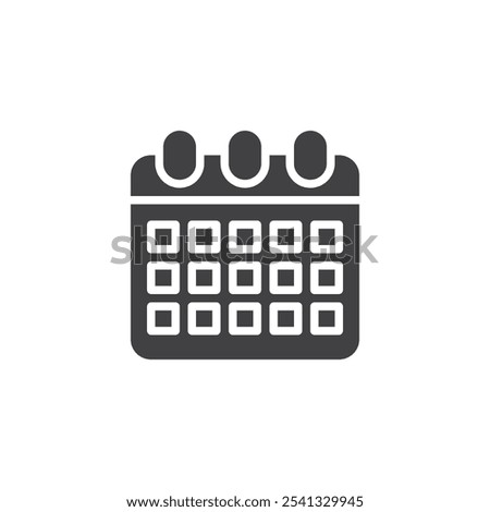 Calendar page vector icon. filled flat sign for mobile concept and web design. Monthly Calendar glyph icon. Planner symbol, logo illustration. Vector graphics