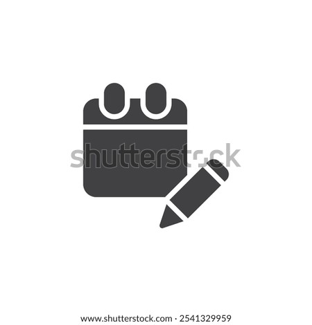 Calendar and pen vector icon. filled flat sign for mobile concept and web design. Weekly Overview glyph icon. Planning time symbol, logo illustration. Vector graphics