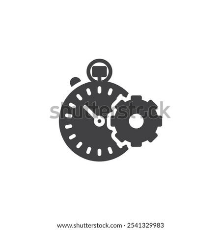 Stopwatch and gear vector icon. filled flat sign for mobile concept and web design. Time Management glyph icon. Efficiency and planning symbol, logo illustration. Vector graphics