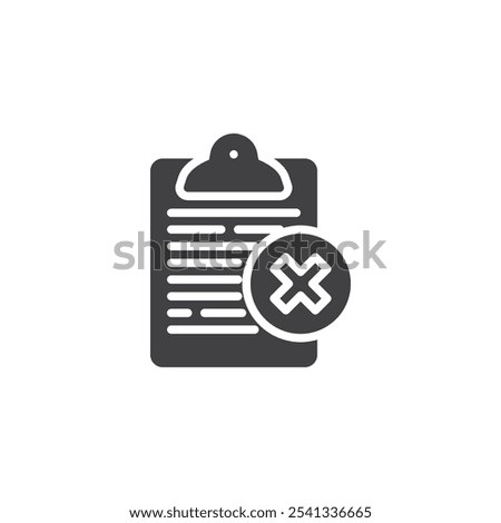 Document with cross mark vector icon. filled flat sign for mobile concept and web design. Non-Conformance Report glyph icon. Symbol, logo illustration. Vector graphics