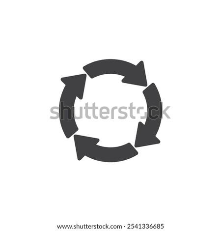 Four circular arrows vector icon. filled flat sign for mobile concept and web design. Precision and efficiency glyph icon. Symbol, logo illustration. Vector graphics