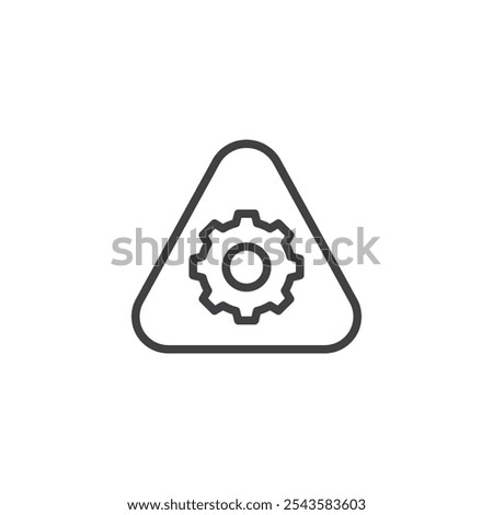 Gear in Triangle line icon. linear style sign for mobile concept and web design. Gear inside a warning triangle outline vector icon. System warning, attention required symbol, logo illustration