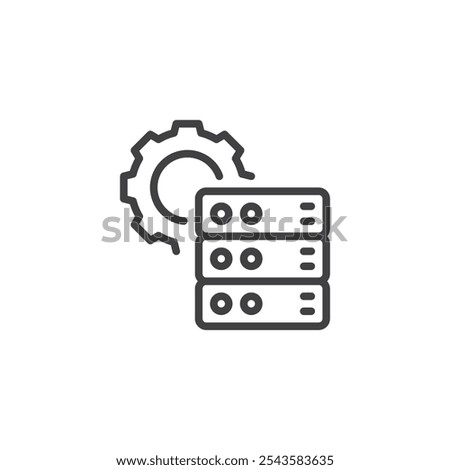 Gear and Server line icon. linear style sign for mobile concept and web design. Gear with data server outline vector icon. Settings, data configuration symbol, logo illustration. Vector graphics