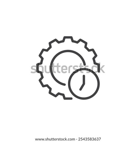 Gear and Timer line icon. linear style sign for mobile concept and web design. Gear with clock outline vector icon. Time settings symbol, logo illustration. Vector graphics