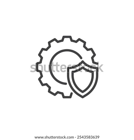 Gear with Shield line icon. linear style sign for mobile concept and web design. Protection shield and gear outline vector icon. Security settings, system protection symbol, logo illustration