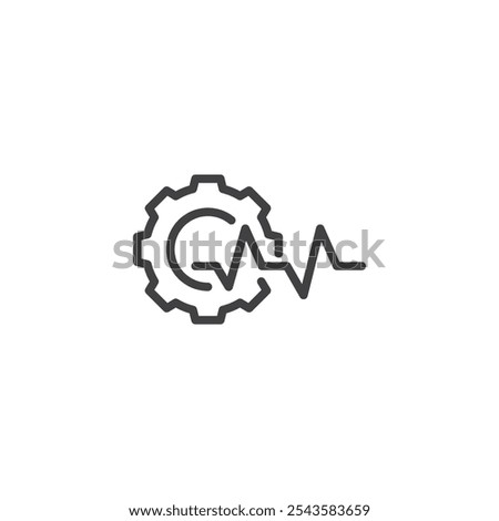 Gear and Heartbeat line icon. linear style sign for mobile concept and web design. Heart beat with gear outline vector icon. System health, monitoring symbol, logo illustration. Vector graphics