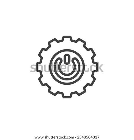 Gear with Power Button line icon. linear style sign for mobile concept and web design. Power button inside gear outline vector icon. System power control, on off settings symbol, logo illustration