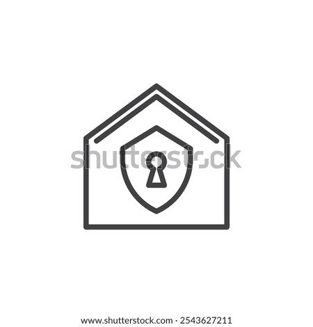 Home Security System line icon. linear style sign for mobile concept and web design. Home with shield lock outline vector icon. Residential safety symbol, logo illustration. Vector graphics