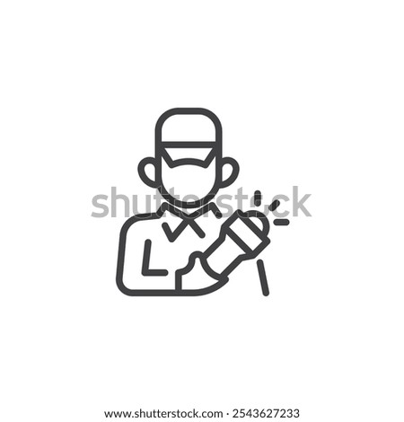 Security Patrol line icon. linear style sign for mobile concept and web design. Security person with flashlight outline vector icon. Symbol, logo illustration. Vector graphics