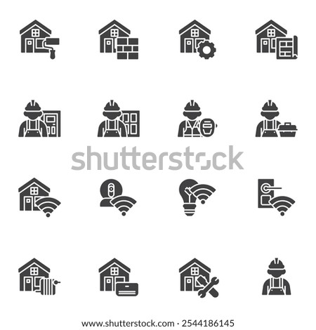 Handyman Service vector icons set, modern solid symbol collection, filled style pictogram pack. Signs, logo illustration. Set includes icons as home repair, house plan, electrician, plumber, painter