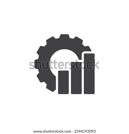 Gear and Data vector icon. filled flat sign for mobile concept and web design. Gear and Bar charts glyph icon. Data processing, system analytics symbol, logo illustration. Vector graphics