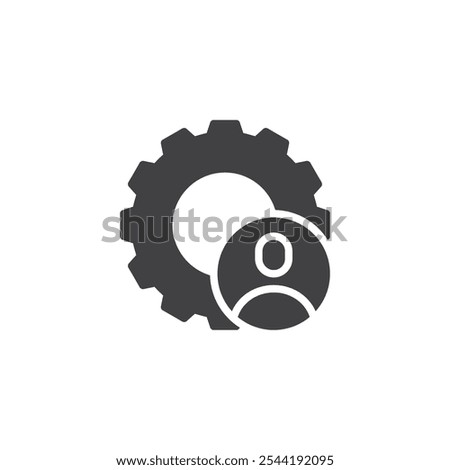 Person and gear vector icon. filled flat sign for mobile concept and web design. Gear with Person avatar glyph icon. Settings, user preferences symbol, logo illustration. Vector graphics