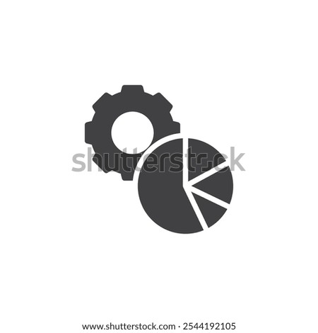 Gear and Chart vector icon. filled flat sign for mobile concept and web design. Gear with pie chart diagram glyph icon. System analysis, performance metrics symbol, logo illustration. Vector graphics