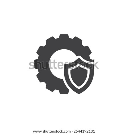 Protection shield and gear vector icon. filled flat sign for mobile concept and web design. Gear with Shield glyph icon. Security settings, system protection symbol, logo illustration. Vector graphics