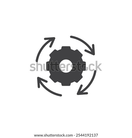 Four arrows around gear vector icon. filled flat sign for mobile concept and web design. Circular Gear Arrow glyph icon. Update cycle symbol, logo illustration. Vector graphics