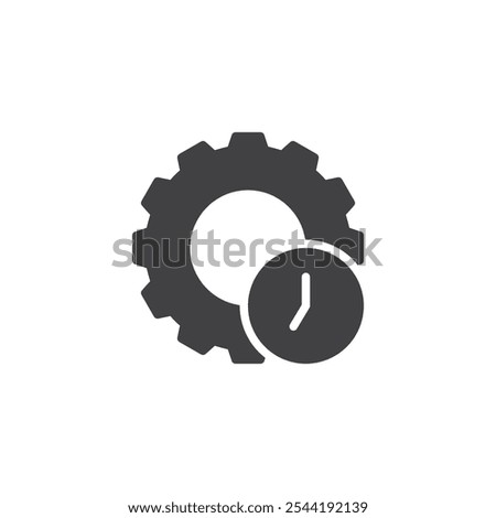 Gear with clock vector icon. filled flat sign for mobile concept and web design. Gear and Time glyph icon. Time settings symbol, logo illustration. Vector graphics