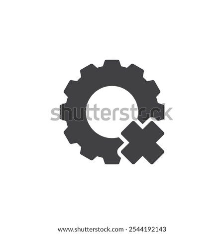 Gear and X mark vector icon. filled flat sign for mobile concept and web design. Gear with Cross glyph icon. Error in settings, malfunction symbol, logo illustration. Vector graphics