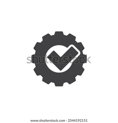 Cogwheel with check mark vector icon. filled flat sign for mobile concept and web design. Gear with Checkmark glyph icon. Successful settings, confirmation symbol, logo illustration. Vector graphics