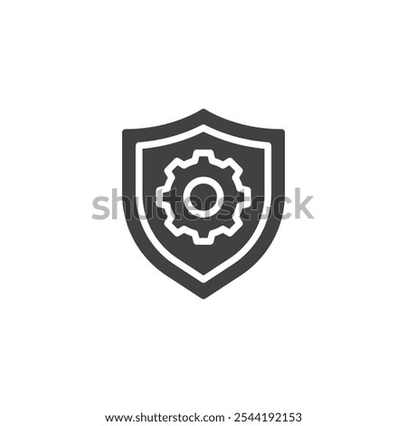 Shield with gear vector icon. filled flat sign for mobile concept and web design. Gear inside Shield glyph icon. Protected process, secure settings symbol, logo illustration. Vector graphics