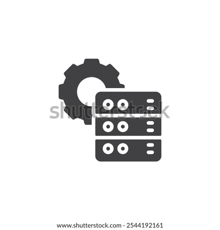 Gear with data server vector icon. filled flat sign for mobile concept and web design. Gear and Server glyph icon. Settings, data configuration symbol, logo illustration. Vector graphics