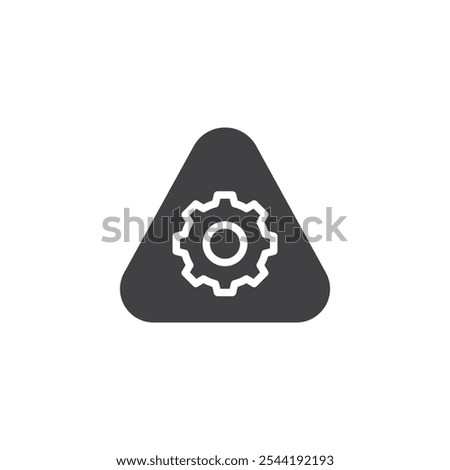 Gear inside a warning triangle vector icon. filled flat sign for mobile concept and web design. Gear in Triangle glyph icon. System warning, attention required symbol, logo illustration. 