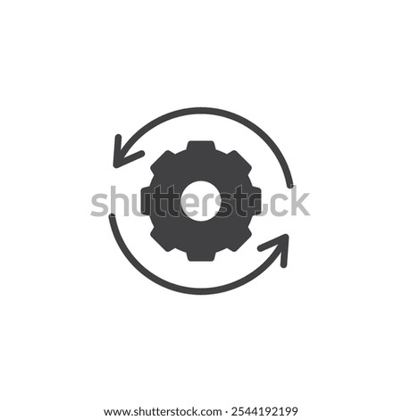 Gear two arrows circling vector icon. filled flat sign for mobile concept and web design. Arrows Around Gear glyph icon. Workflow, progress symbol, logo illustration. Vector graphics