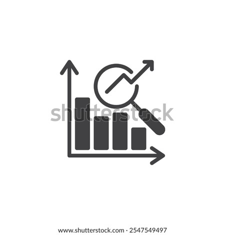 Bar chart and magnifier vector icon. filled flat sign for mobile concept and web design. Market research glyph icon. Strategy and customer insight symbol, logo illustration. Vector graphics