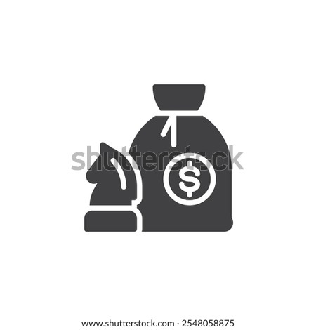 Money bag and chess vector icon. filled flat sign for mobile concept and web design. Investment Plan glyph icon. Financial strategy symbol, logo illustration. Vector graphics