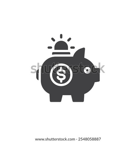 Reserve currency vector icon. Piggy bank with coin and flasher filled flat sign for mobile concept and web design. Emergency Fund glyph icon. Symbol, logo illustration. Vector graphics