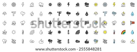 Weather different style icon set. Line, glyph and filled outline colorful version, outline and filled vector sign. Symbol, logo illustration. Set includes icons as all seasons weather forecast