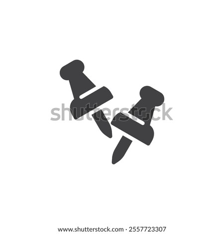 Two push pins vector icon. filled flat sign for mobile concept and web design. Push Pins glyph icon. Thumbtack symbol, logo illustration. Vector graphics