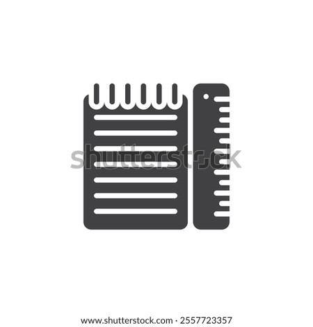 Sticky notes and ruler vector icon. filled flat sign for mobile concept and web design. Ruler and Notes glyph icon. Symbol, logo illustration. Vector graphics