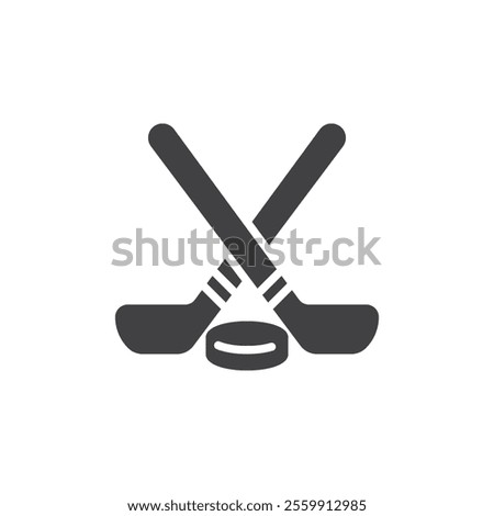 Ice hockey stick and puck vector icon. filled flat sign for mobile concept and web design. Crossed hockey stick and puck glyph icon. Symbol, logo illustration. Vector graphics